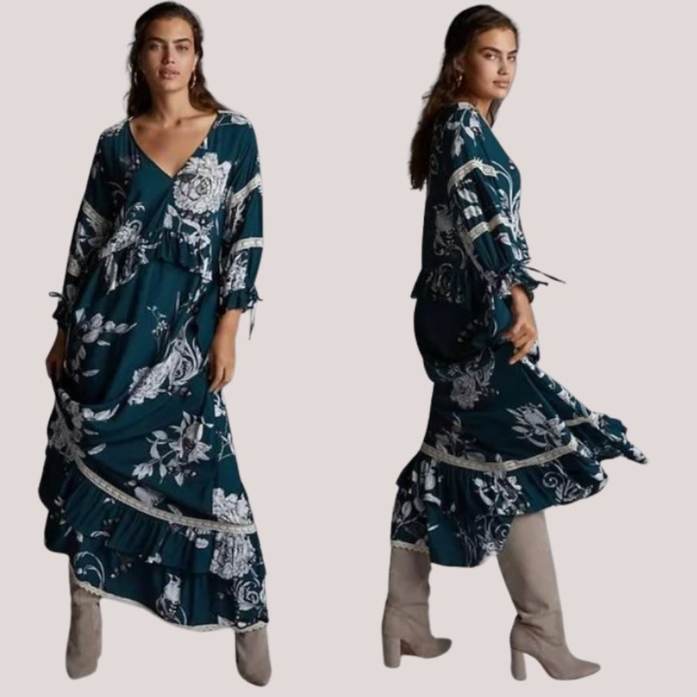 ANTHROPOLOGIE Lace Floral Maxi Dress S